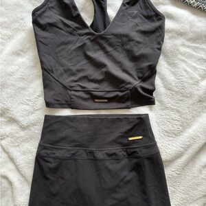 Black Athletic Crop Top and Skirt Set